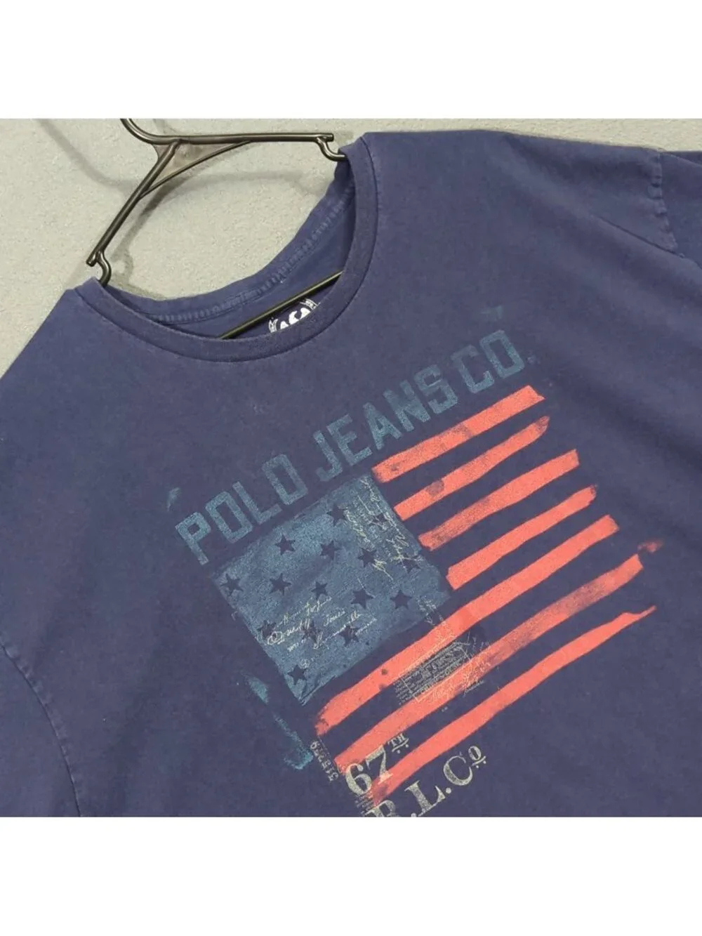 Polo Jeans Co T-Shirt Men's 3XL Blue American Flag Graphic Short Sleeve Cotton